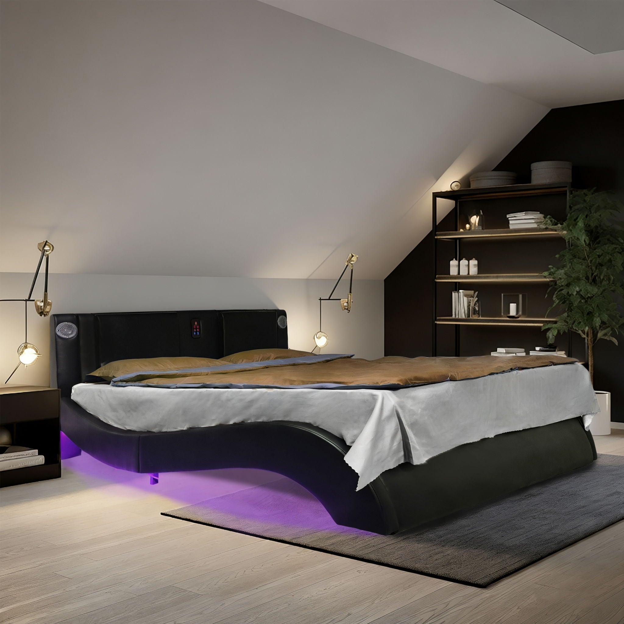 Platform Bed Frame With LED Lighting, tooth Music, Vibration Massage