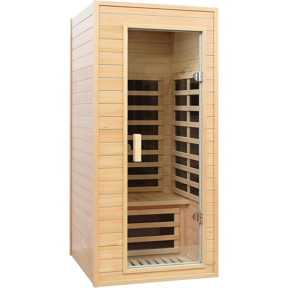 Far Infrared Sauna, 1 Person Infrared Sauna, Canadian Hemlock Wood 1290W Low-Emf Infrared Saunas for Home with Bluetooth Speakers, Reading Lamp