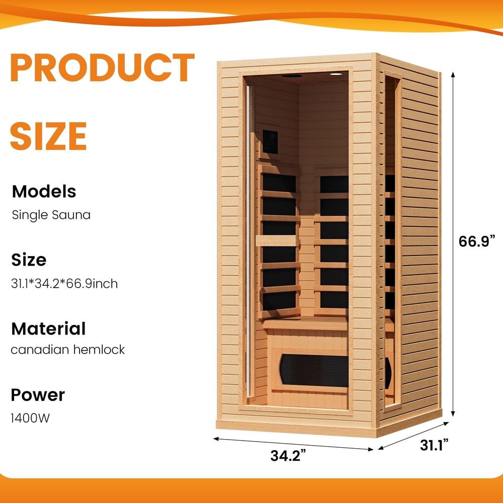 Infrared Sauna up to 4 Person with 15 Minutes Warm-Up Heater Tube & Carbon Plate