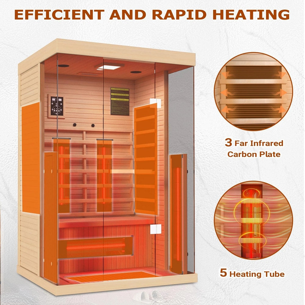 Infrared Sauna up to 4 Person with 15 Minutes Warm-Up Heater Tube & Carbon Plate