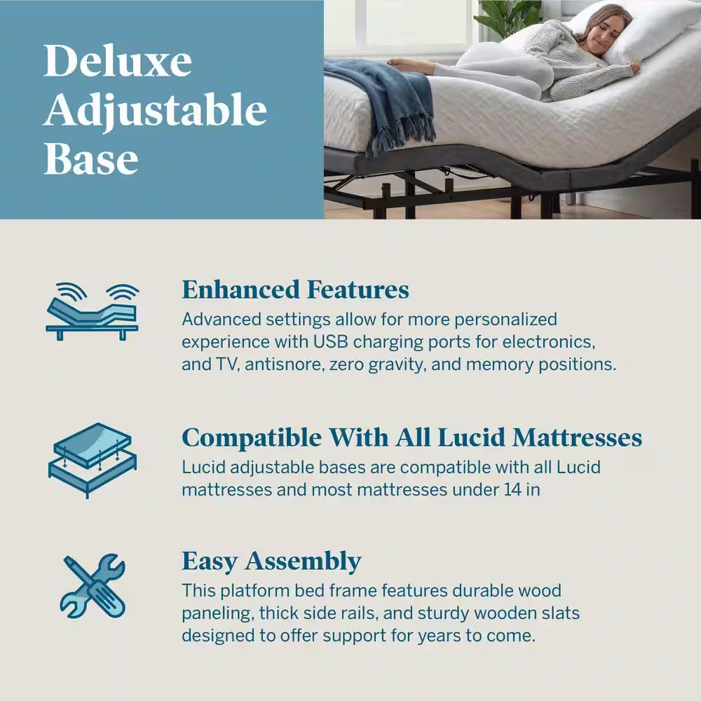 Black Full Adjustable Bed Frame Base with Wireless Remote and Smart App