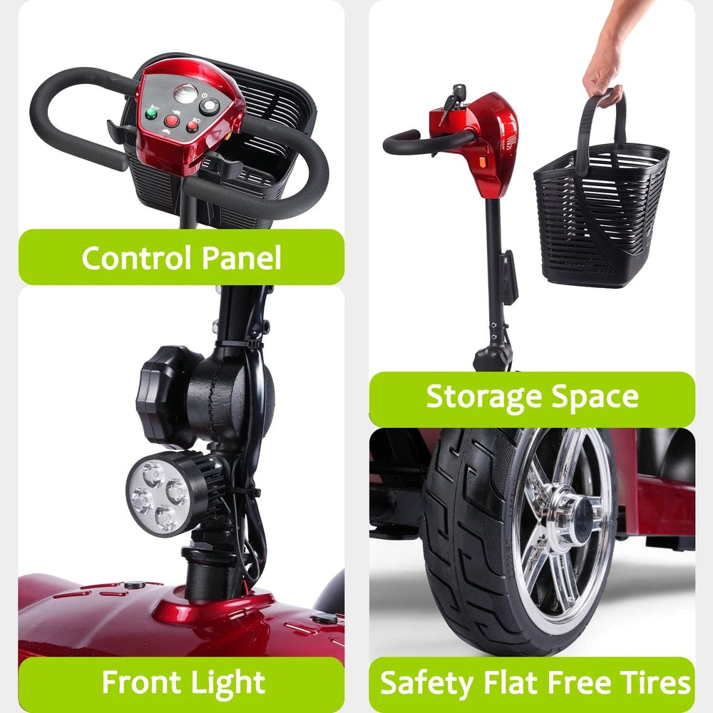 Mobility Scooter,Folding 4 Wheels Mobility Scooters for Seniors,Replacement Electric Wheelchair,42X37X19In,110Lbs,Red