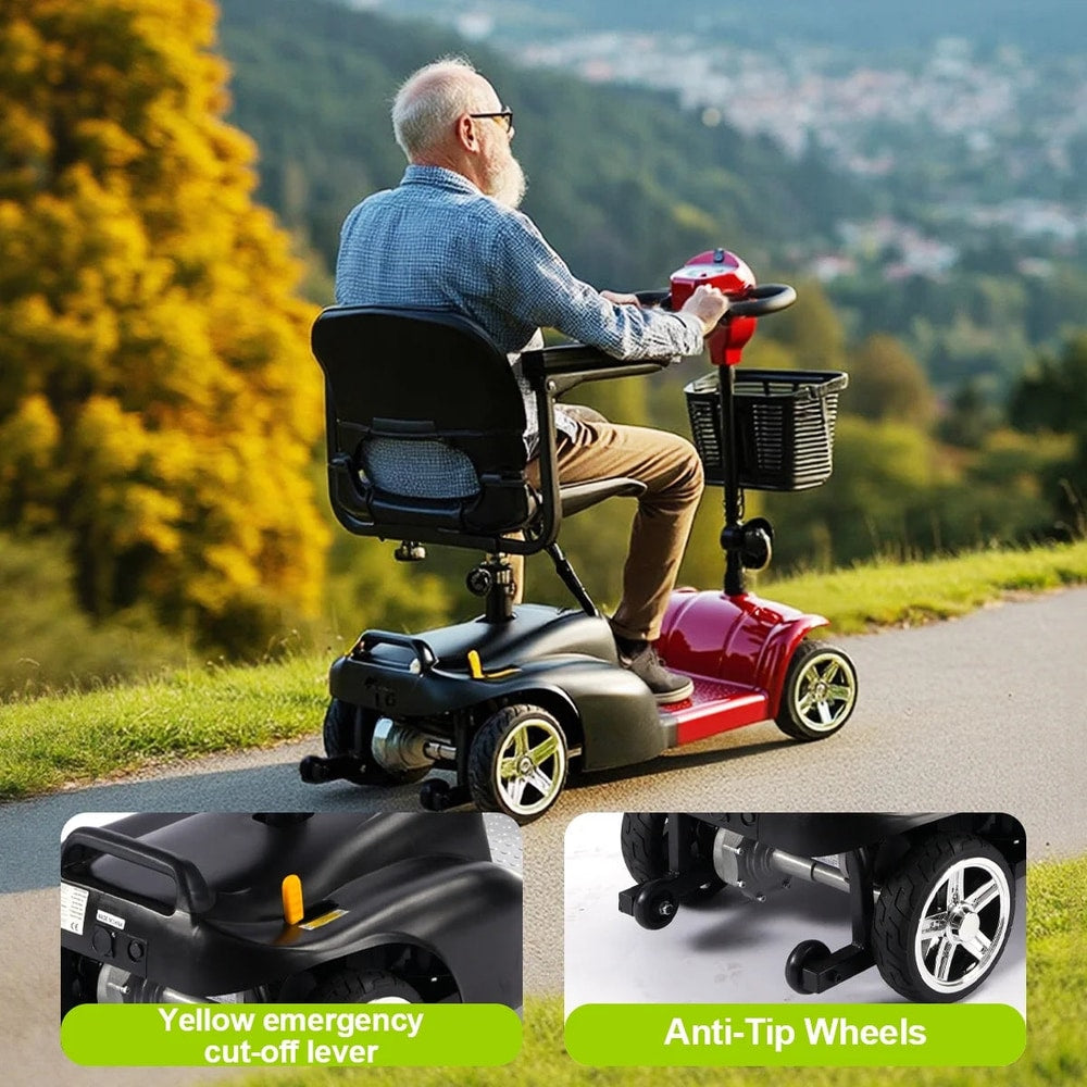 Mobility Scooter,Folding 4 Wheels Mobility Scooters for Seniors,Replacement Electric Wheelchair,42X37X19In,110Lbs,Red