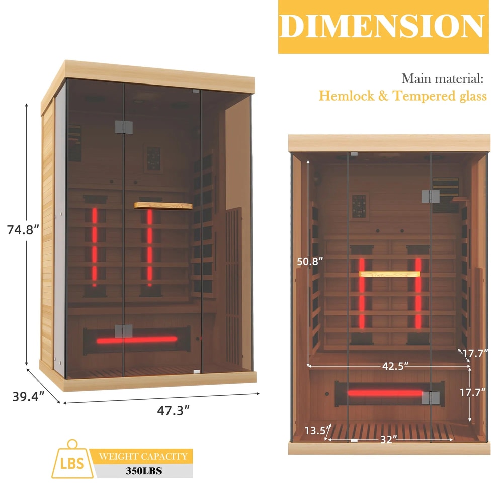 Infrared Sauna up to 4 Person with 15 Minutes Warm-Up Heater Tube & Carbon Plate