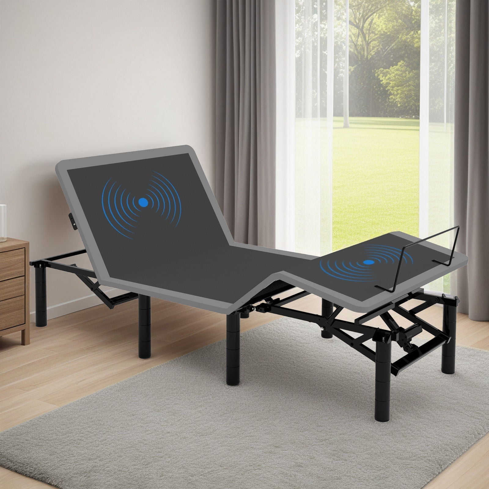 Adjustable Bed Frame With Massage Head & Foot Incline, Wireless Remote, USB Ports, LED Night Light