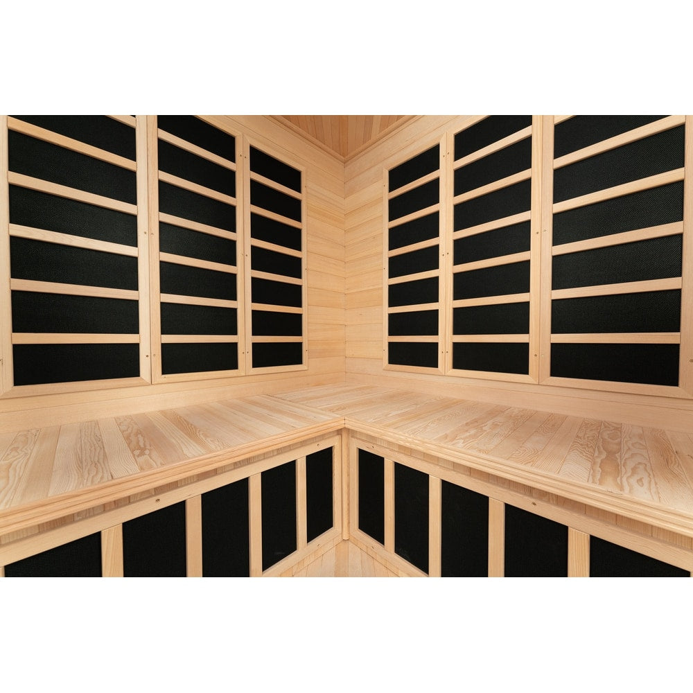 Blisspod, Vienna, Corner Spacious Far Infrared Sauna Canadian Hemlock Ultra Low EMF, 12 Heaters, 4-5 Persons