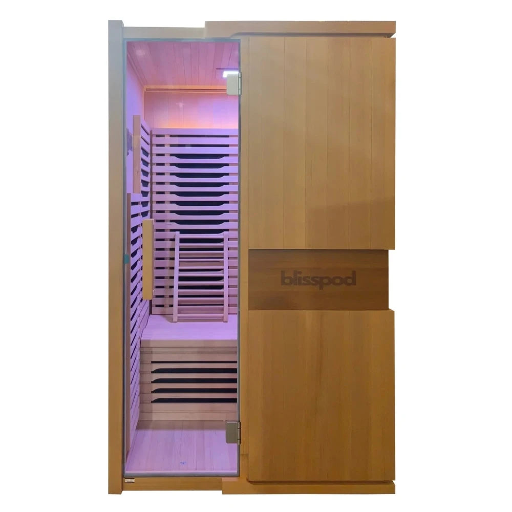Blisspod | Milano | Full Spectrum Sauna Canadian Hemlock Ultra Low EMF | 6 Far Infrared & Red Glass Heater & Chromotherapy | 2 Person