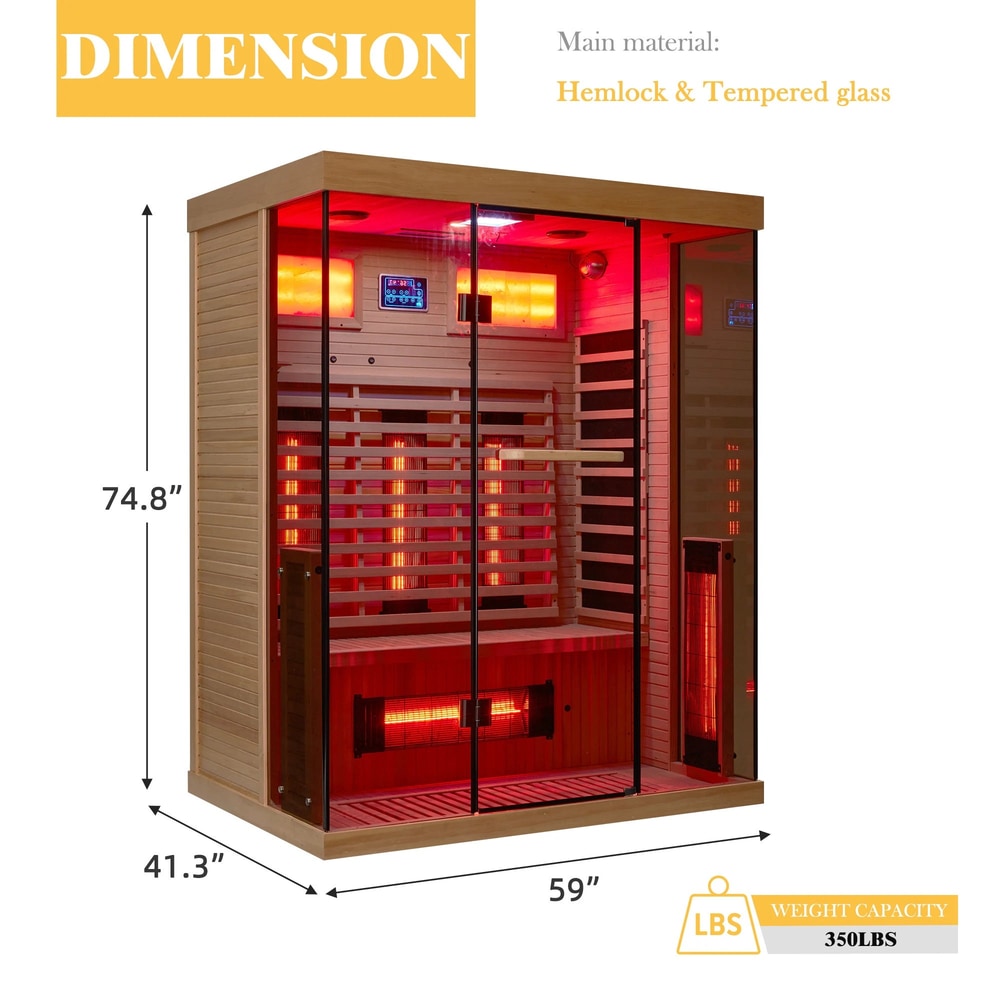 Infrared Sauna up to 4 Person with 15 Minutes Warm-Up Heater Tube & Carbon Plate