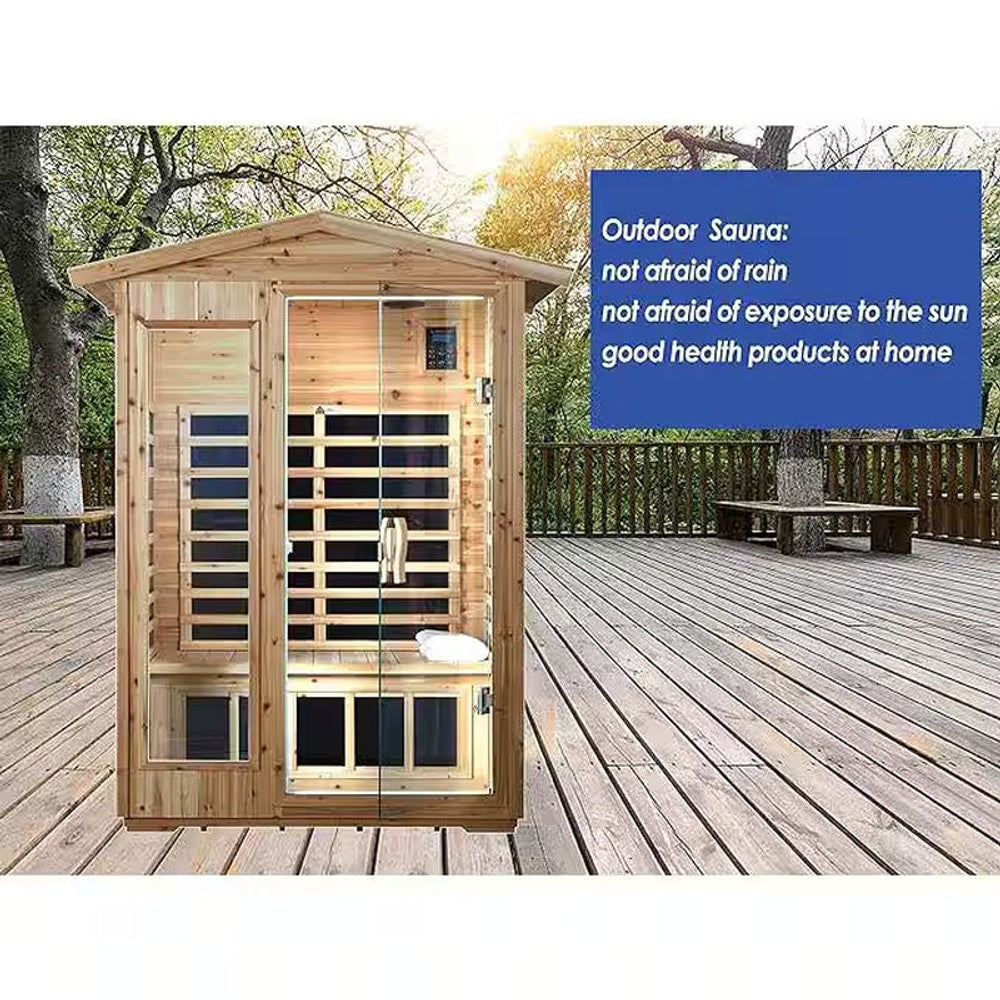 Moray 1-2 Person Old-Fir Outdoor Infrared Sauna with 8-Carbon Far Infrared Heaters and Waterproof