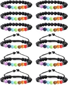 12Pcs Lava Bead Bracelet for Women Men Essential Oil Beads Chakra Yoga Bracelets Set