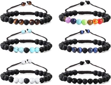 6PCS Lava Rock Diffuser Bracelet 7 Chakra Tiger Eye Stone Bracelet Stress Relief Yoga Beads Bracelets Aromatherapy Essential Oil Healing Bracelet