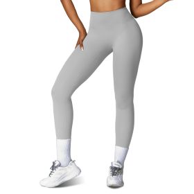 Women\'s High Waist Workout Leggings Tummy Control Compression Yoga Tight Pants Gym Pants Athletic Running Leggings with 25In Inseam No Front Seam (Color: Grey, size: S)