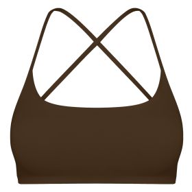 Women Cross Back Sport Bras Padded Strappy Crop Open Back Low Impact Bras Sexy Fitness Tank Tops with Removable Pads Thin Straps for Gym Yoga Workout (Color: Brown, size: S)