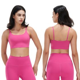 Women Strap Sport Bras Padded Strappy Crop Square Neck Low Impact Bras Sexy Fitness Tank Tops with Removable Pads Flat Straps for Gym Yoga Workout Run (Color: Pink, size: L)