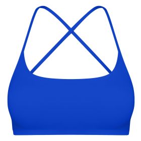 Women Cross Back Sport Bras Padded Strappy Crop Open Back Low Impact Bras Sexy Fitness Tank Tops with Removable Pads Thin Straps for Gym Yoga Workout (Color: Blue, size: XL)