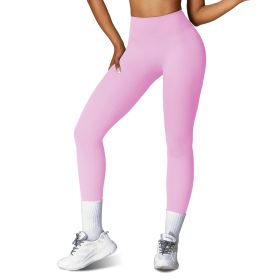 Women\'s High Waist Workout Leggings Tummy Control Compression Yoga Tight Pants Gym Pants Athletic Running Leggings with 25In Inseam No Front Seam (Color: Pink, size: XL)