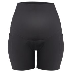 Women Maternity Shorts Seamless Pregnancy Underwear Shapewear Fitness Yoga Running Shorts High Waist Over The Belly Pants with Two Side Pockets (Color: Black, size: L)