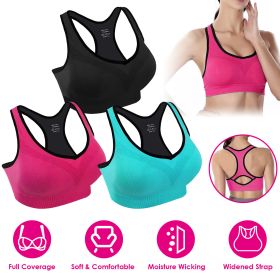 3 Packs Women Padded Sports Bras Yoga Fitness Push up Bra Female Top for Gym Running Workout Training (Color: Black/Red/Blue, size: 2XL)