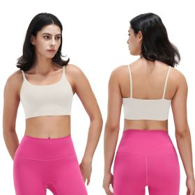 Women Strap Sport Bras Padded Strappy Crop Square Neck Low Impact Bras Sexy Fitness Tank Tops with Removable Pads Flat Straps for Gym Yoga Workout Run (Color: Ivory, size: S)