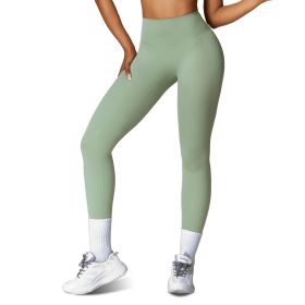 Women\'s High Waist Workout Leggings Tummy Control Compression Yoga Tight Pants Gym Pants Athletic Running Leggings with 25In Inseam No Front Seam (Color: Green, size: XL)