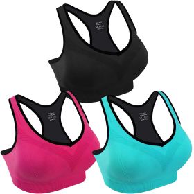 3 Packs Women Padded Sports Bras Yoga Fitness Push up Bra Female Top for Gym Running Workout Training (Color: Black/Red/Blue, size: M)