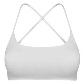 Women Cross Back Sport Bras Padded Strappy Crop Open Back Low Impact Bras Sexy Fitness Tank Tops with Removable Pads Thin Straps for Gym Yoga Workout (Color: White, size: S)