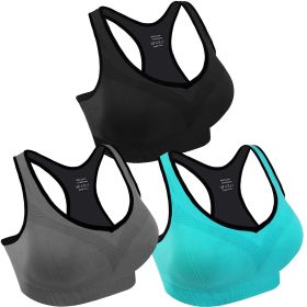 3 Packs Women Padded Sports Bras Yoga Fitness Push up Bra Female Top for Gym Running Workout Training (Color: Black/Grey/Blue, size: S)