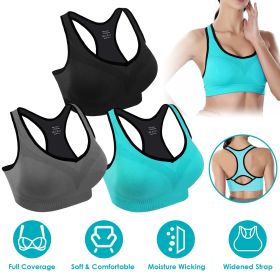 3 Packs Women Padded Sports Bras Yoga Fitness Push up Bra Female Top for Gym Running Workout Training (Color: Black/Grey/Blue, size: L)